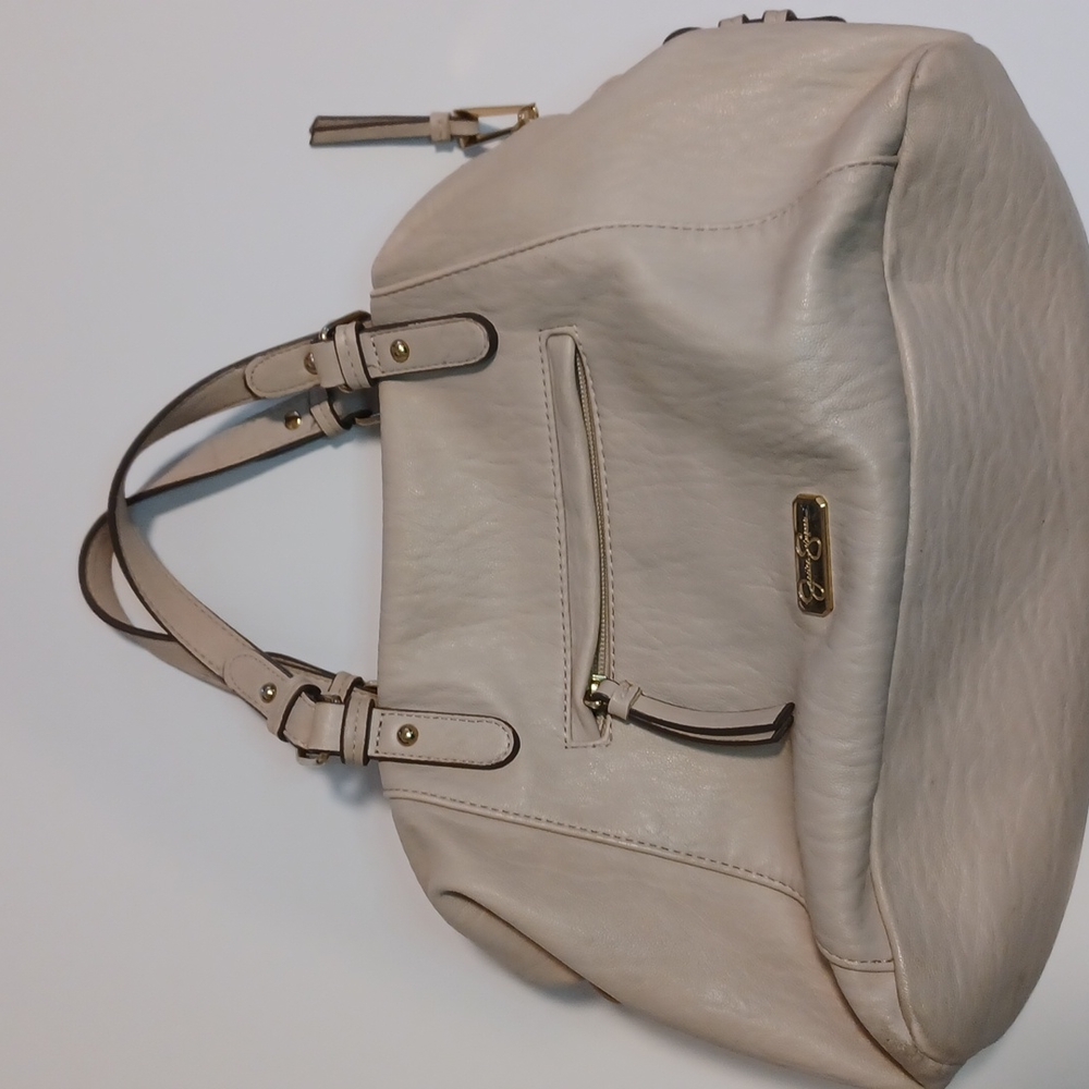 Jessica simpson beige purse with handles and outside zip pocket zipper